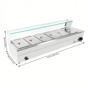 110V Bain Marie Food Warmer 6 Pan X 1/3 GN, Stainless Steel Commercial Food Steam